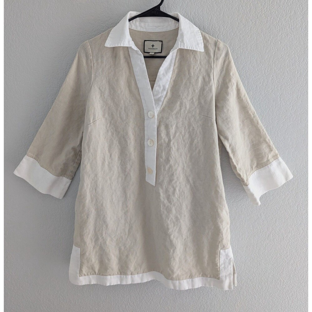 Tuckernuck Cream and White Linen-Blend Tunic Dress - Picture 3 of 7